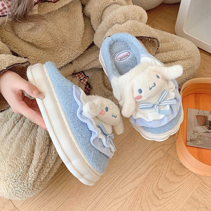 Sanrio Cinnamoroll Hello Kitty Kuromi Cotton Slippers Cartoon Cute Winter Indoor Home Slippers Thick Sole Keep Warm Cotton Shoe H251121