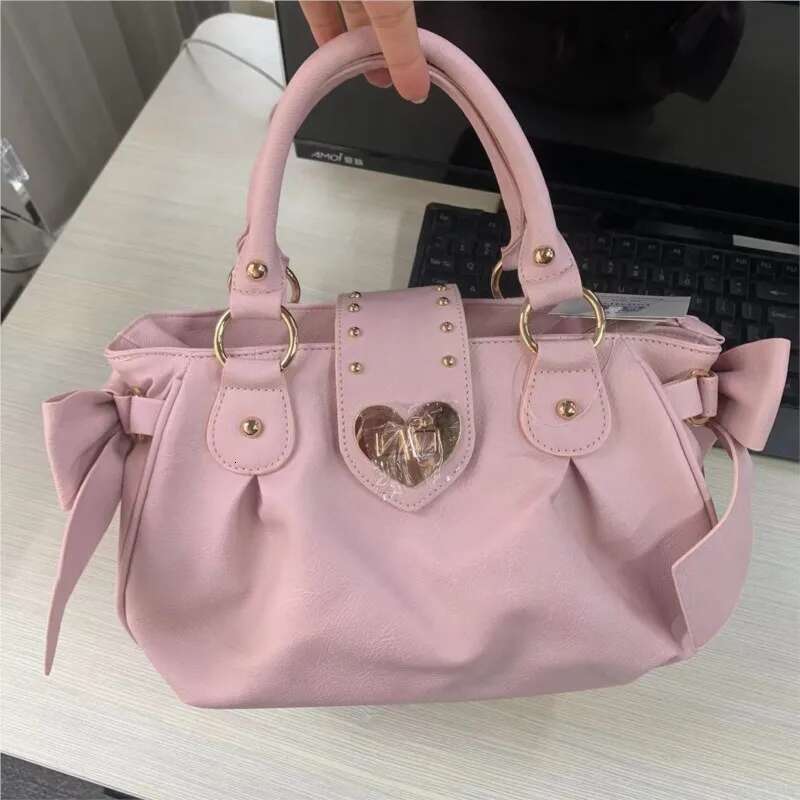 Sweet Bow Lolita Pink Hand Purse Women Haruku Love Heart Soft Crossbody Lady Kawaii Large Capacity Shoulder Bag Female Bag