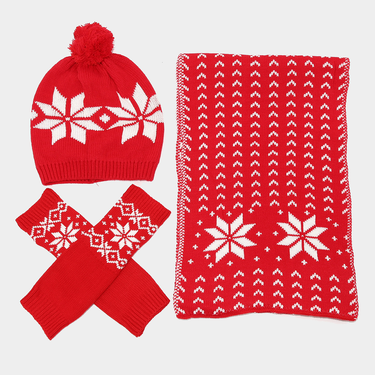 Warm hat and scarf set Three-Piece Set for Women and Men Winter Christmas Snowflake Pattern Knitted Hat Scarf Gloves Cold-Proof Trendy free shipping