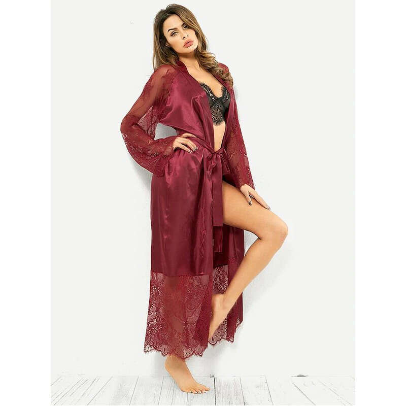Lace Sexy Lingerie Fun Lingerie Sexy Oil Shining Nightgown Lace Long Sleeve Set