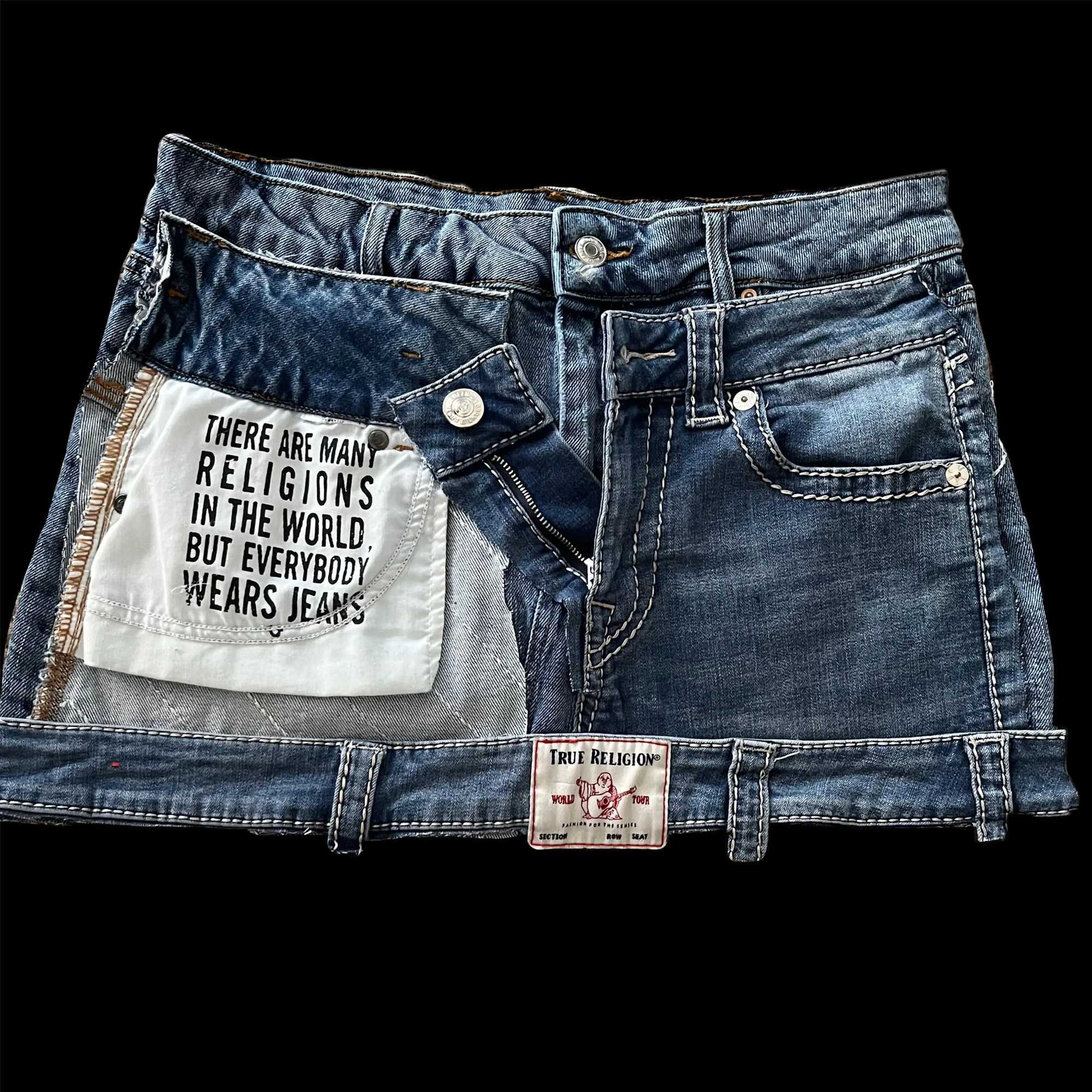 Y2K New Gothic Irregular Denim Leather Womens Clothing Harajuku Alphabet Pattern Patch Short Leather Retro Blue Low Waist Mini Skirt X250421