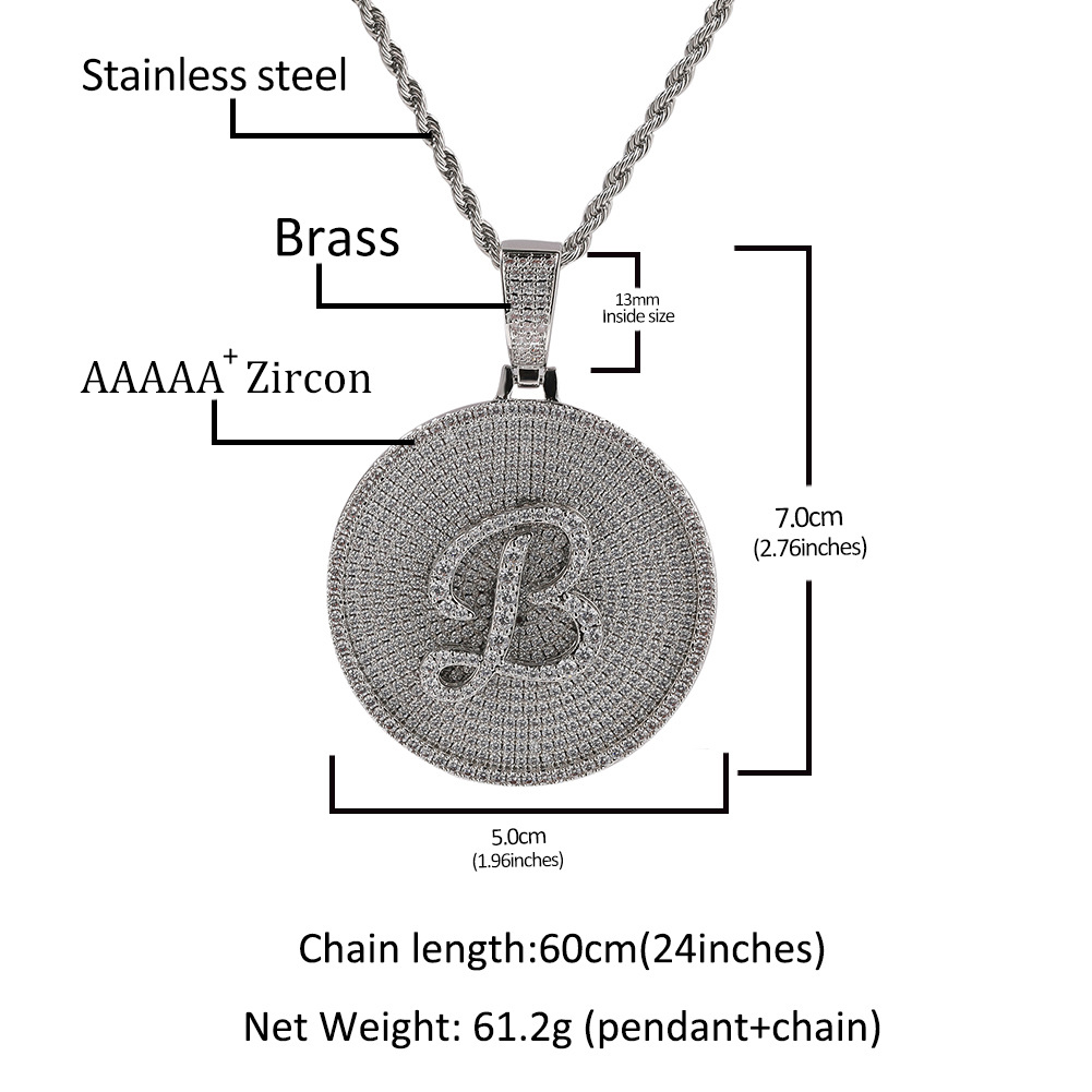 Hip Hop Custom A-Z Letter Pendant Necklace Full Zircons 18k Real Gold Plated Mens Jewelry