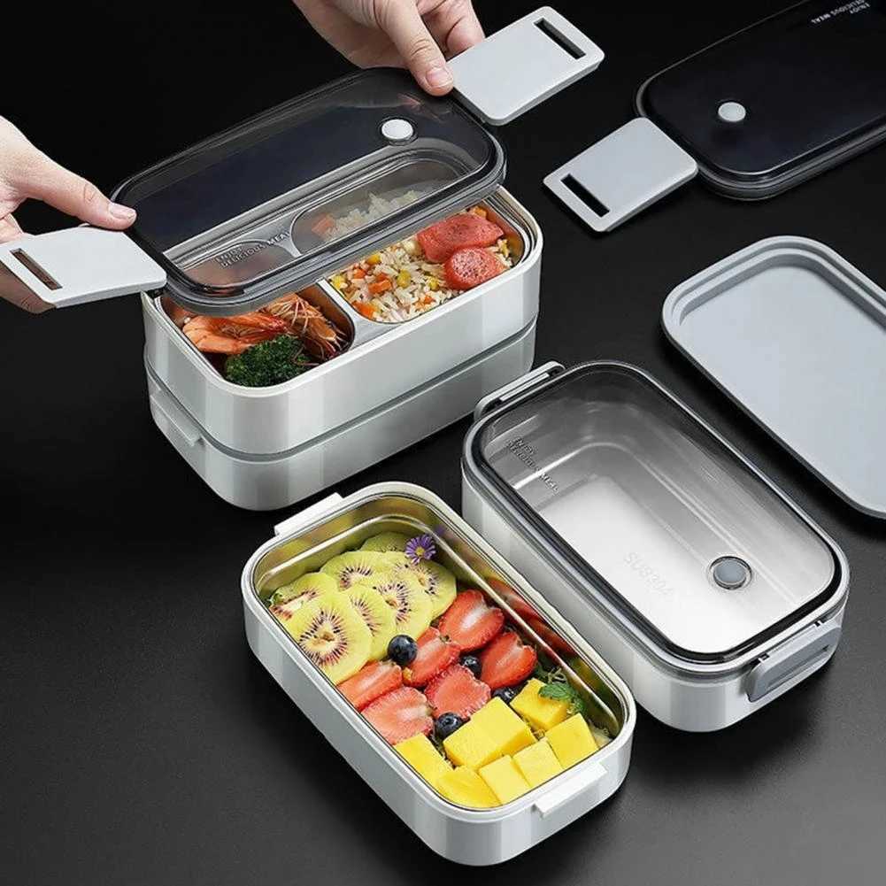 304 Stainless Steel Insulated Lunch Box Portable Microwave Food Containers for Workers Student Picnic White Bento Box 1/2 LaM251121
