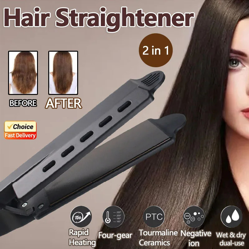 Dual Use Hair Straightener Curling Iron 4 Temperature Settings Portable Styling Tool for Straightening Curling Air Bangs 251113