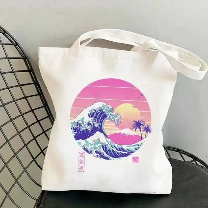 The Shinagawa Wave Canvas Tote Bags Women Harajuku Large-capacity Shopping Bag Students School Beach Shoper Bag Bolsa FemininaT251121