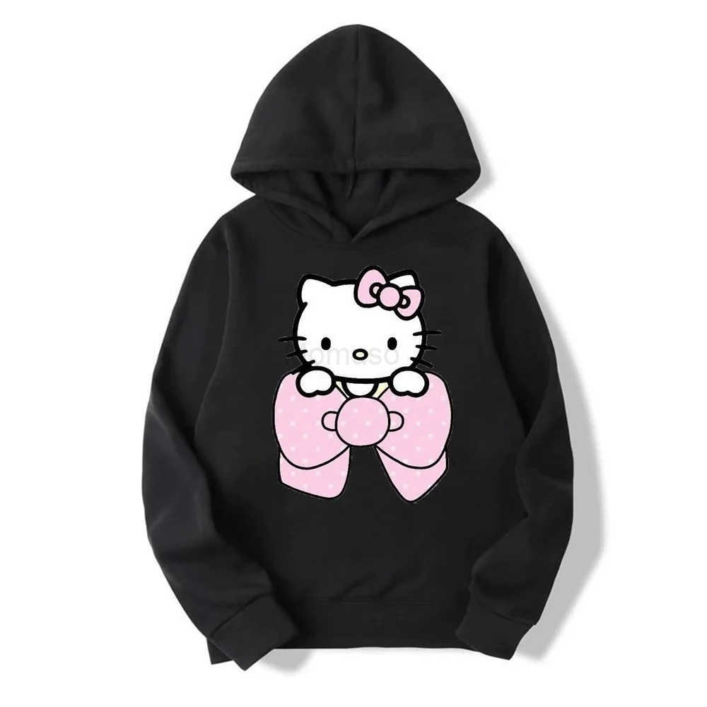 Sanrio Girls fashion warm cute Hello Kitty bow print hooded sweatshirt fall and winter casual versatile warm long-sleeved tops H251121