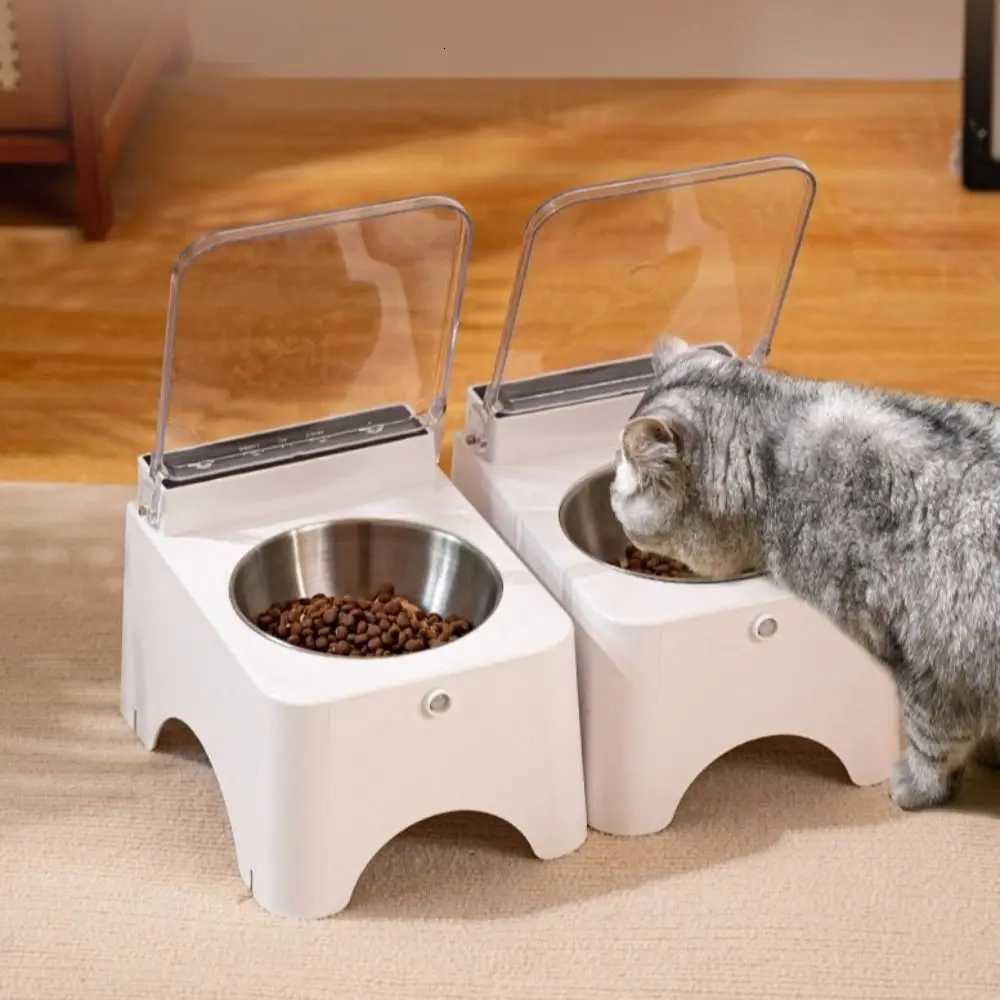 Dust-proof Smart Cat Bowl Protect Neck Flip Automatic Cat Food Dispenser Detachable Raised Infrared Sensor Pet Feeder DogsM251121