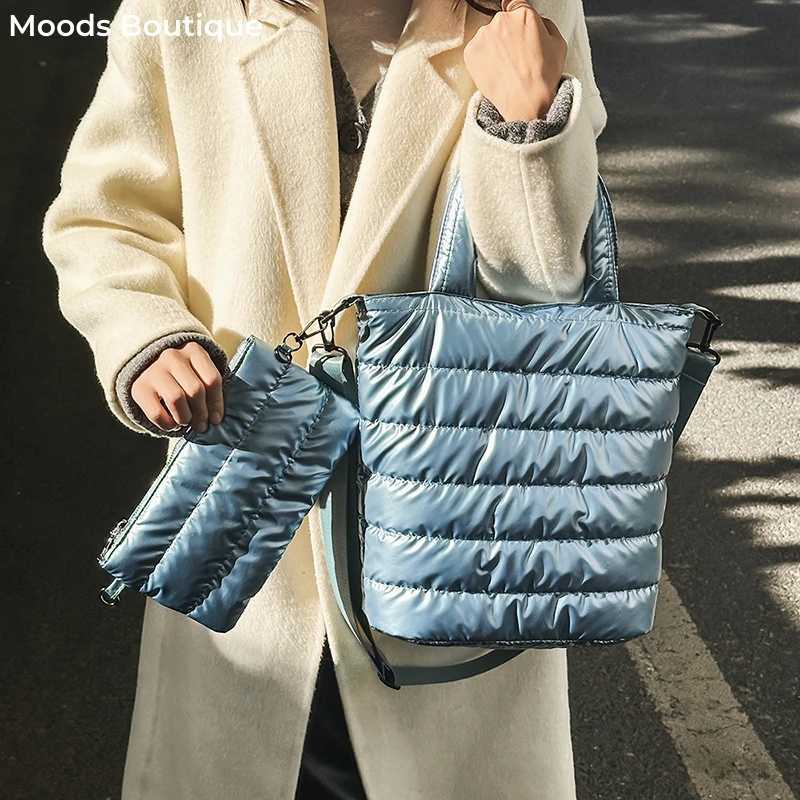 MOODS Quilted Cott Fabric 2-IN-1 Shoder Bag Set For Wen 2025 Winter Lat Handbags Lightweight Big Capacity Shopper Totes Y251121