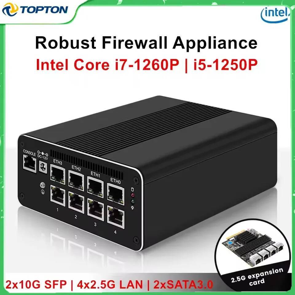 Robust Firewall Appliance Intel i7-1260P i5-1250P i3-1215U 8505 Mini PC 2X10G SFP 4x25G LAN 2SATA30 Proxmox pfSense OPNsense