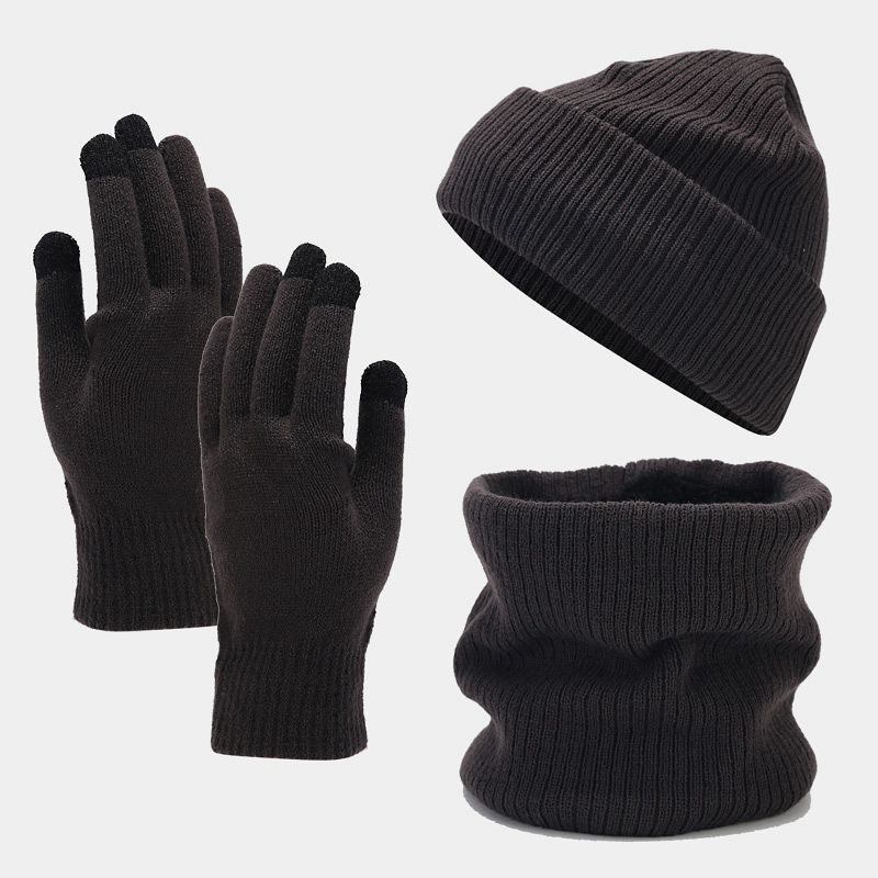 Autumn and Winter scarf New Striped Fleece-Lined Knitted Hat Scarf Gloves Three-Piece Set for Men and Women Cold-Proof Skiing Warm Set free shipping