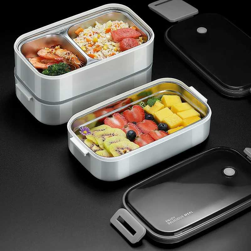 304 stainless steel lunch box for Adults Kids School Office 1/2 Layers Microwavable portable Grids bento Food Storage ContainersM251121
