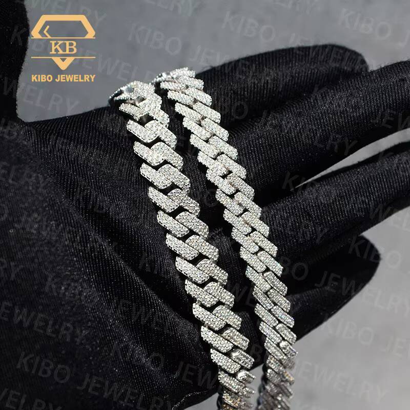 Hip Hop Jewelry Rock 10MM 12MM S925 Silver Iced Out Bracelet Round Cut VVS Moissanite Hiphop Diamond Cuban Link Chain
