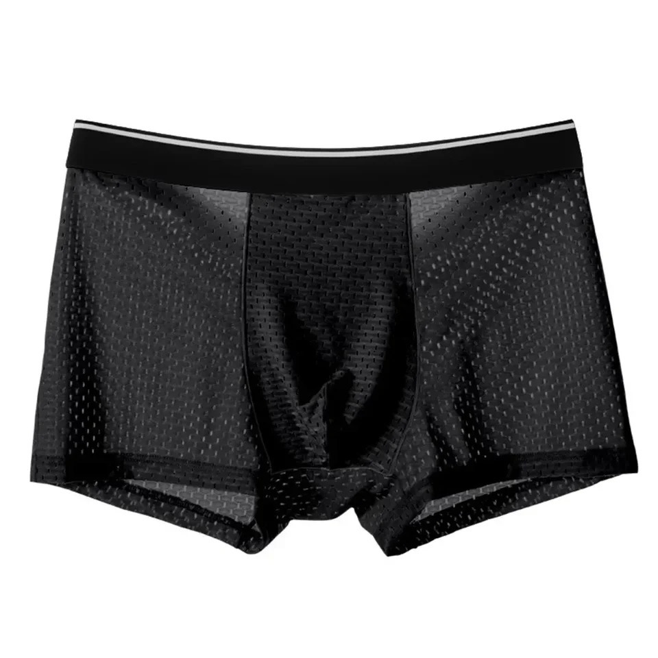 Sexy silk mens underwear mesh pattern breathable hole shorts and bag satin brief 250417