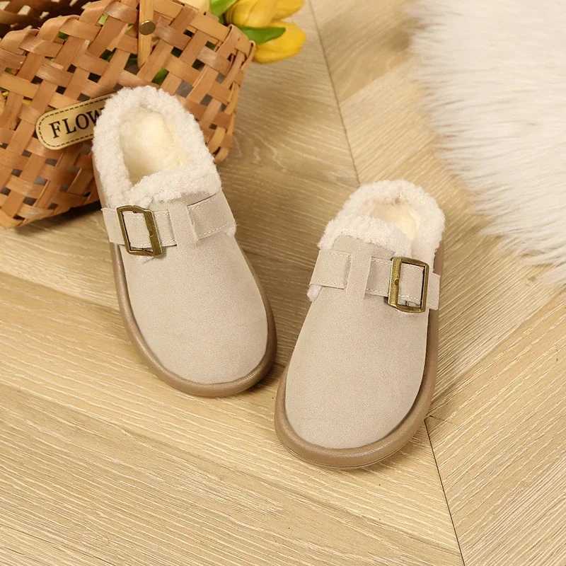 Winter Children Warm Plush Slippers Fashion Soft Bottom Kids Simple Mules Shoes Versatile Causal Girls Cotton Slippers Non-slipW251121