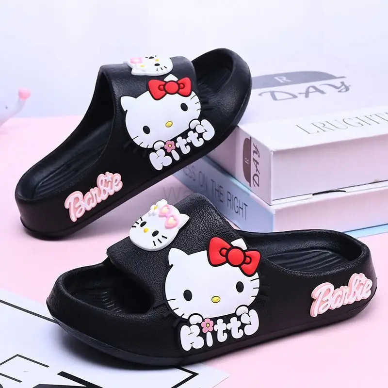 Sanrio New Hello Kitty Slippers Creative High-value Anime Cartoon Patch Couple Summer Indoor Home Non-slip Soft Bottom Sandals H251121