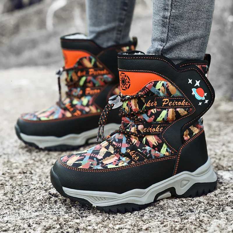 Kids Boots Winter Plus Velvet Warm Boy Snow Booties Cotton Lining Water Proof Children Leather Shoes Outdoor Activity SuppliesW251121