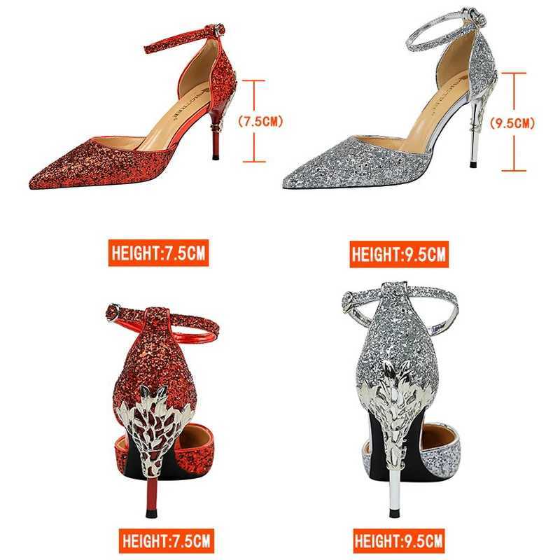 BIGTREE Heel 2025 New Womens Pump glitter High Heels Womens Shoes Fashion Womens Shoes Gold Silver Stiletto Sandals M250421