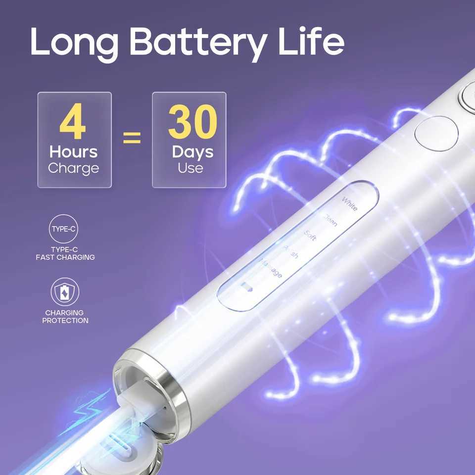 The Hyo rotary rechargeable electric toothbrush comes with 8 brush heads, 5 modes, and a portable smart timer C251121