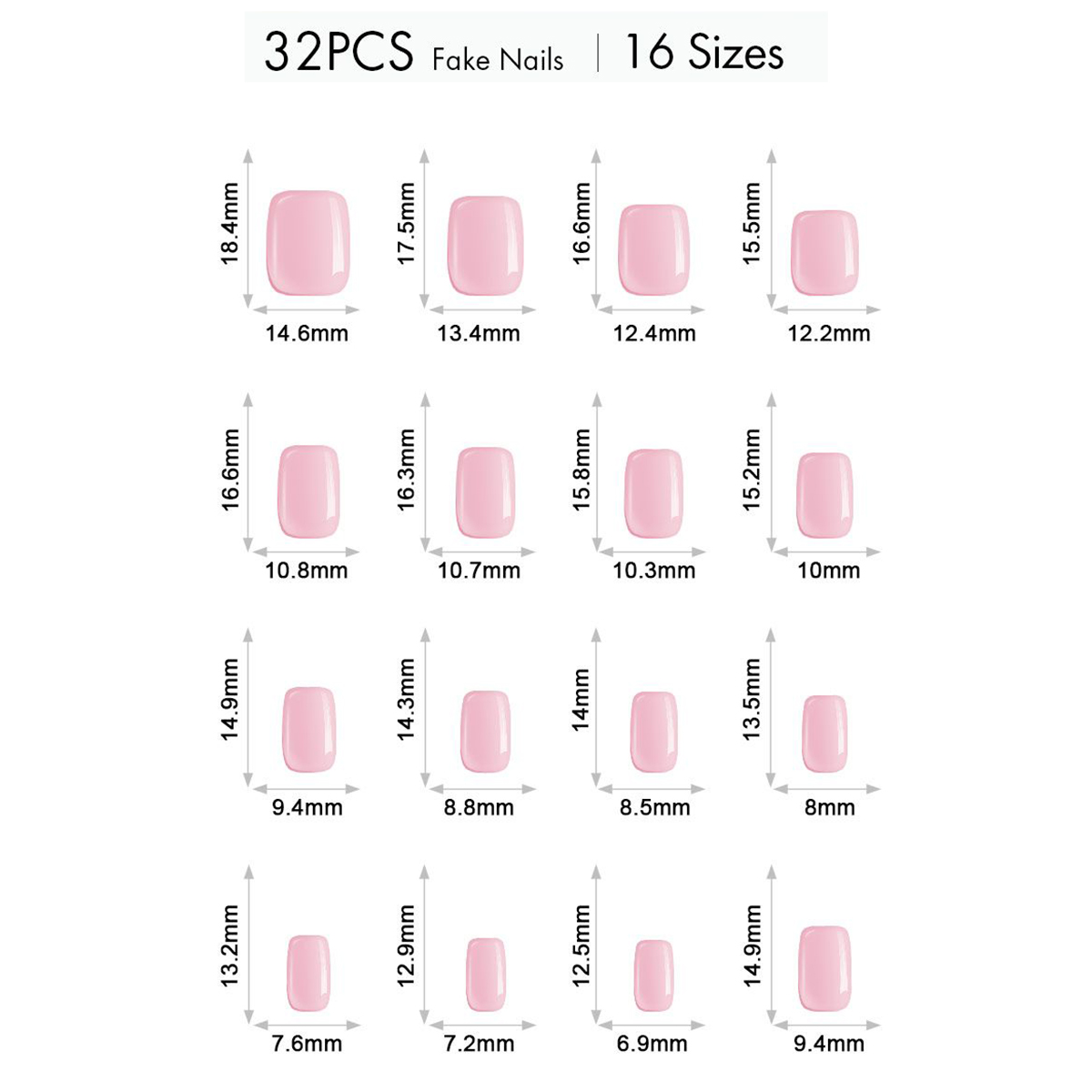 32 pieces of gel short square press-on nails, pink diamond Japanese nails, suitable for girls and ladies, date gifts, Valentine's Day, Christmas 