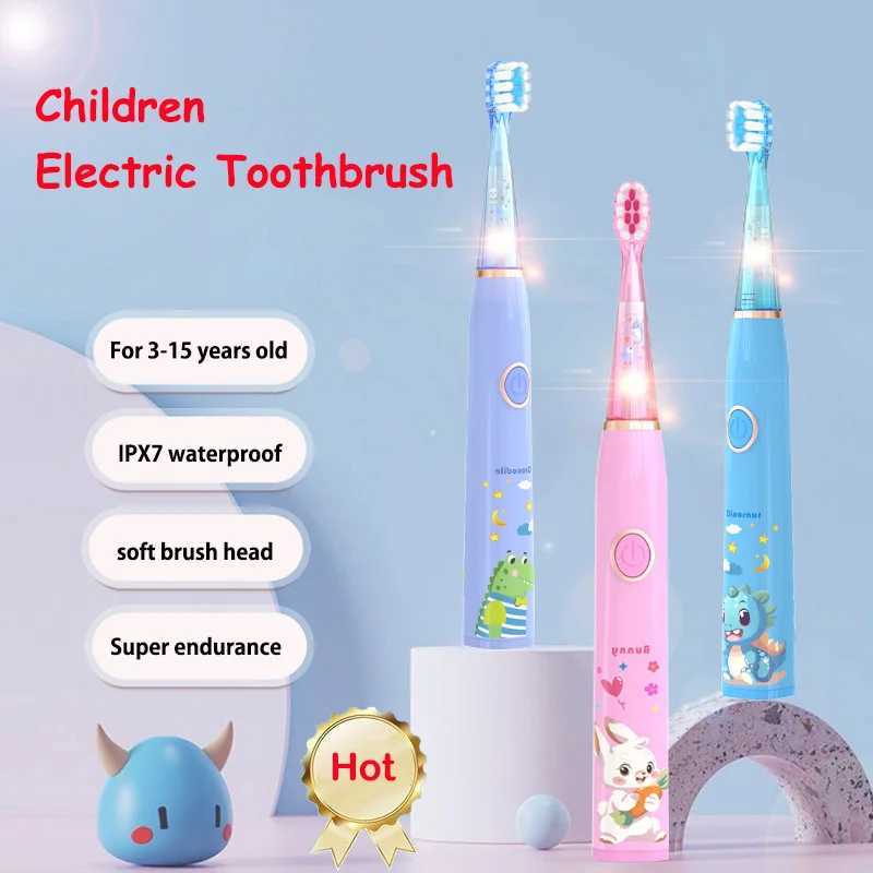 Kids Cartoon Colorful LED Light Sonic Children Electric Toothbrush IPX7 Waterproof 2 mins Smart Timer Rechargeable Toothbrush C251121