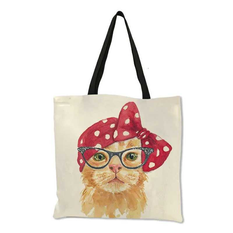 Cute Cat Print Reusable Shopping Bag Women Bags 2019 Summer Tote Bag Traveling School Bags B06034T251121