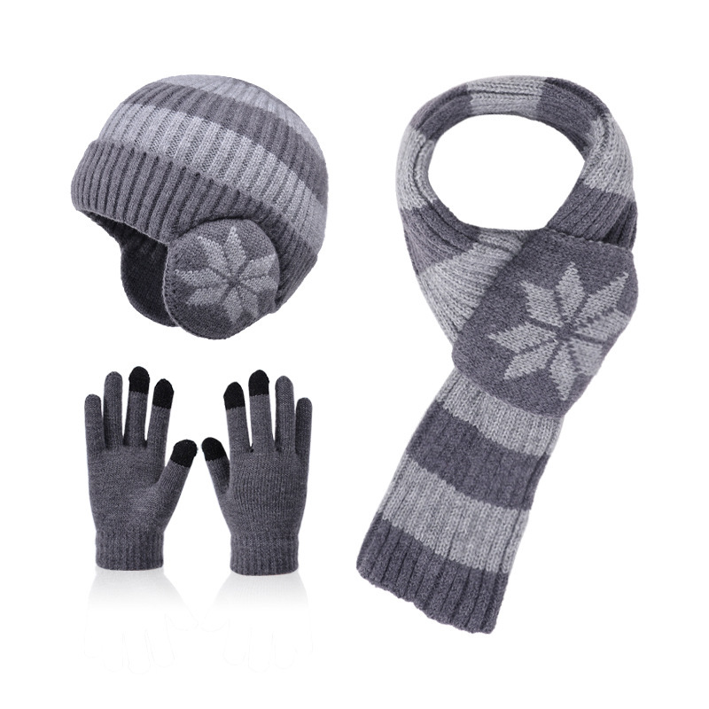 Children's Hat and Scarf GlovesSet for Boys and Girls Fleece-Lined Ear Protection Winter Warm Knitted Beanie free shipping