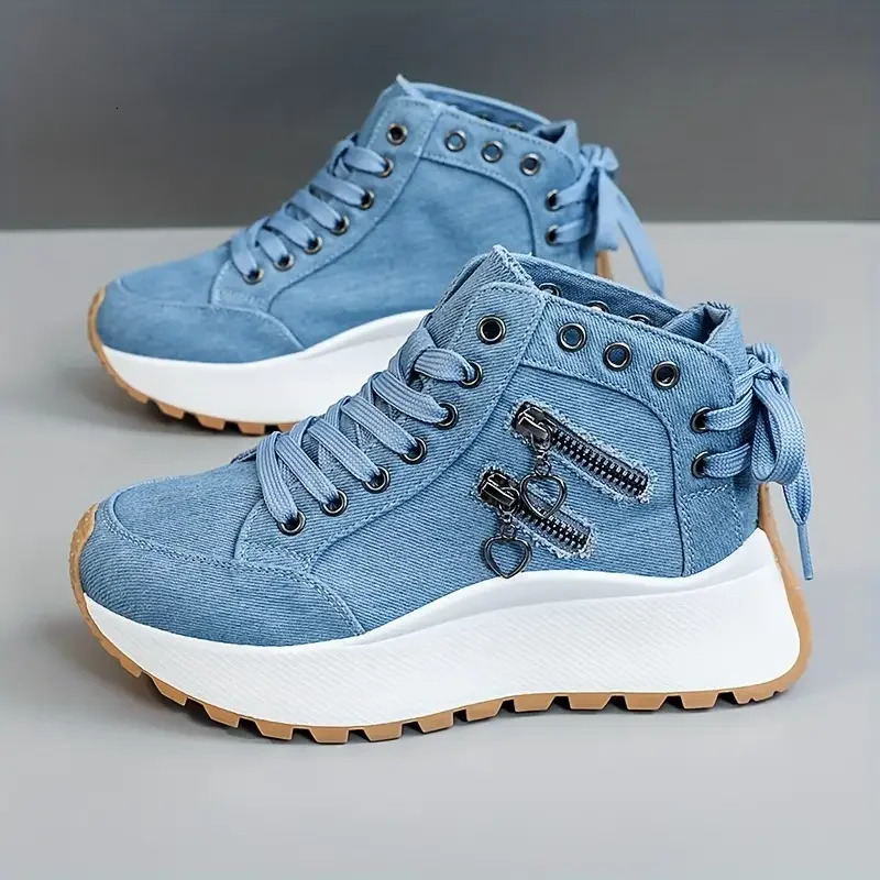 ner Women Sneakers High Top Denim Canvas Shoes Female Girls Students for Lace Up Platform 251121