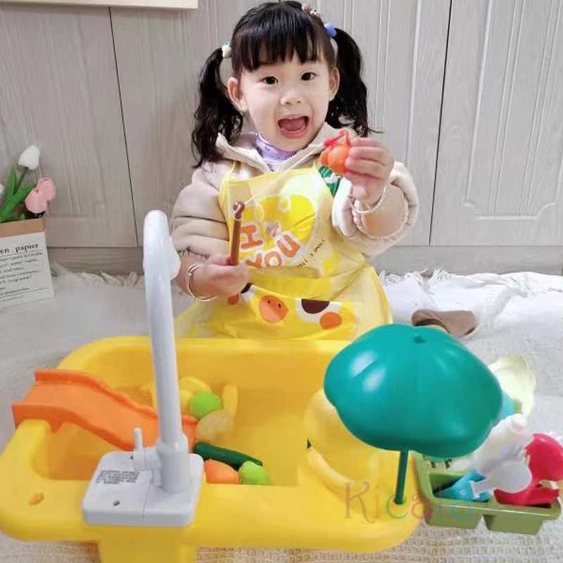 Kids Kitchen Sink Toys Electric Dishwasher Playing Toy With Running Water Pretend Play Food Fishing Toy Role Playing Girls Gift X251121