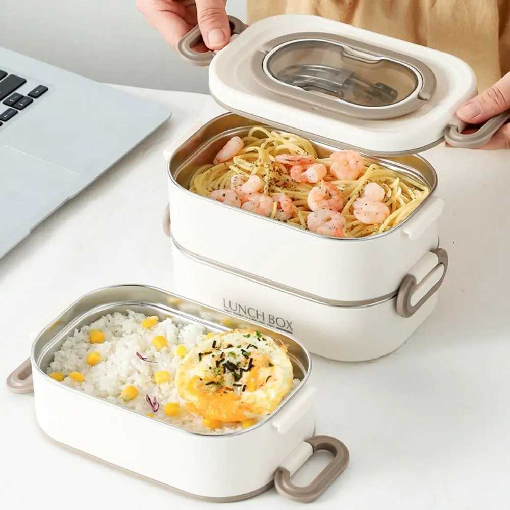 Stainless Steel Thermal Lunch Box Large Capacity With Fold Spoon Lunch Box Set Microwavable Divided Food Storage ContainersM251121