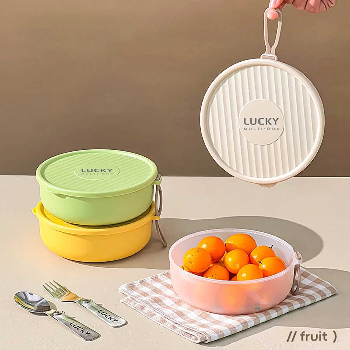 WORTHBUY Round 304 Stainless Steel Lunch Box With Rope Portable Detachable Double-layer Food Container Sealed Fruit Bento BoxM251121