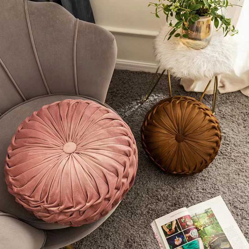 Solid Color Pumpkin Sofa Hand Sewn Dutch Velvet Chair Waist Cushion Light Luxury Decor Throw C251121