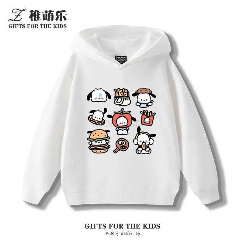 Sanrio Creative Burger Pochacco Printed Childrens Casual Pullover Boys Girls Fall and Winter Fashion Warm Fleece Hoodie H251121