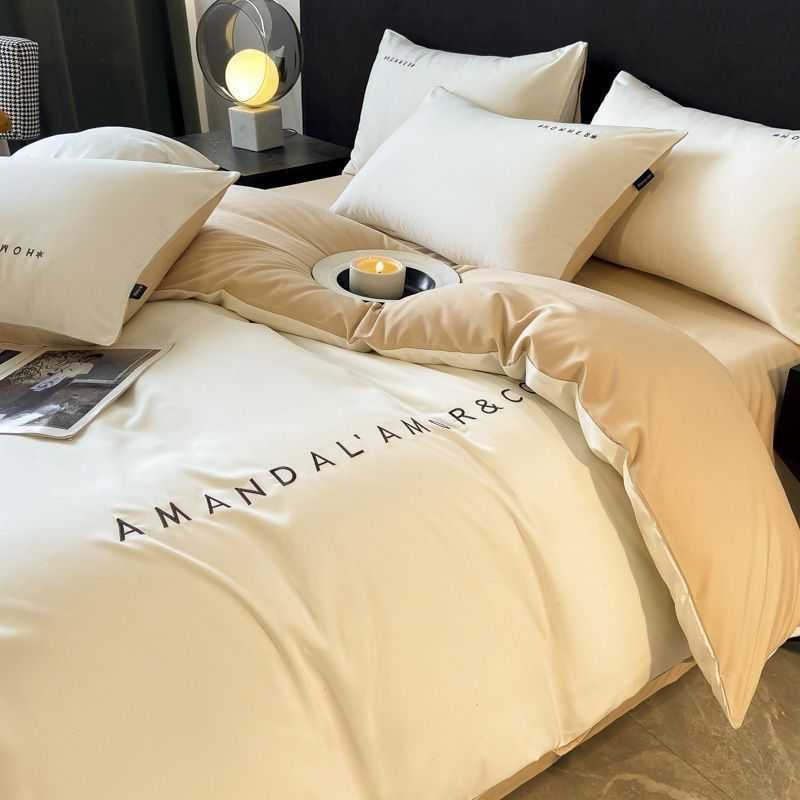 Luxury Ins High-End Washed Cotton Bedding Set Light Luxury Embroidered Quilt Cover Bed Sheet Student Dormitory Three-Piece Set Fitted Sheet Y251121