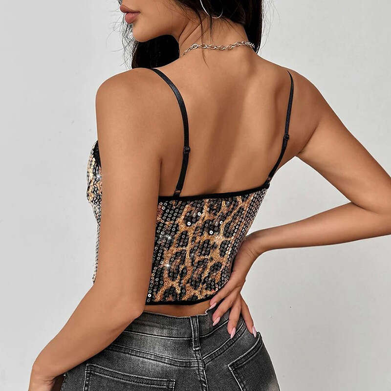 hoodie Women's Wear INS Style Autumn/Winter New Women's Fashion Sexy Lace Glitter Leopard Pattern Strap Small Tank Top jacket