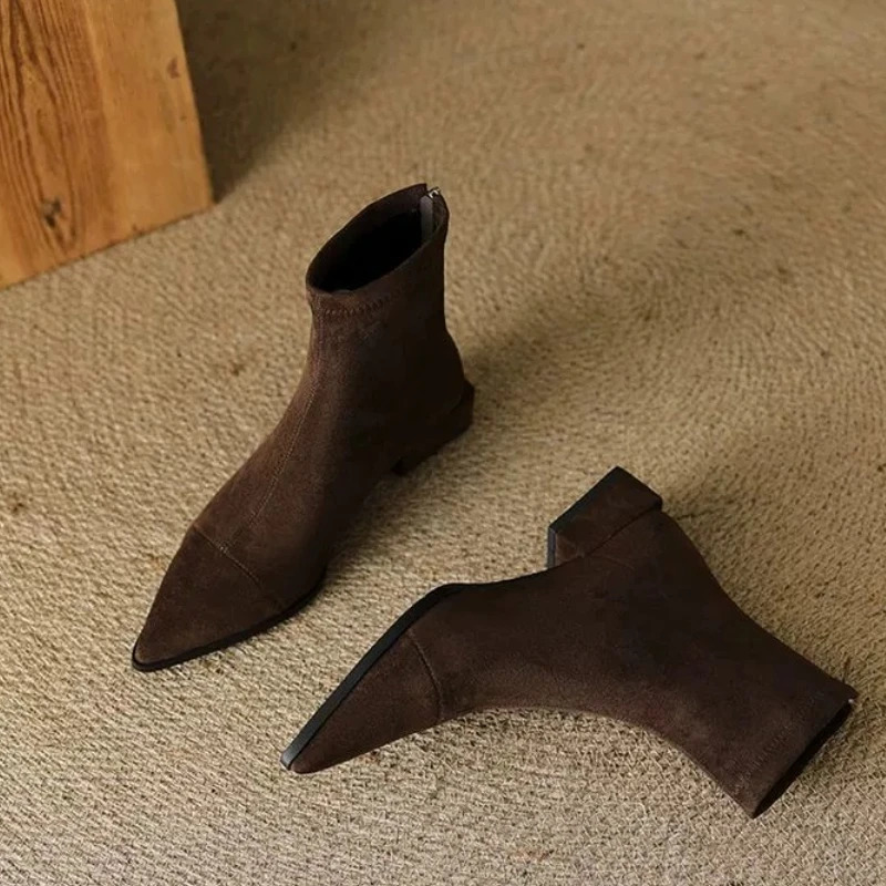 Plussize womens boots winter fashion pointedtoe n short with zippers on the back slim lowheeled nude 251121