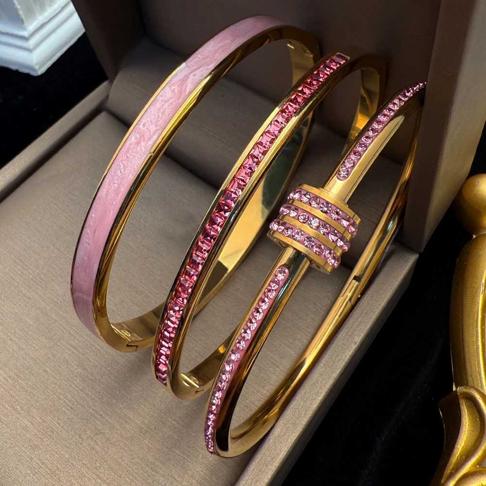 1/3pcs French elegant and fashionable small waist zircon bracelet set waterproof and non-fading stainless steel bracelet setW251121