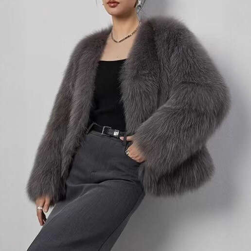 American Style Short European and VNeck Faux Fashion Fox Fur Coat Fluffy Plush Women's Clothing
