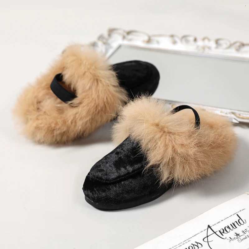 AS 2024 New Kids Fashion Shoes Children Fur Outdoor Slides Baby Girls Slip On Slippers Toddler Boys Brand Flats Princess SlidesW251121