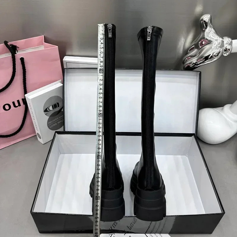 Winter Women Knight High Boots Fashion Back Zippers Ladies Elegant Platform Flats Long Booties Short Plush Womens Footwear 251031