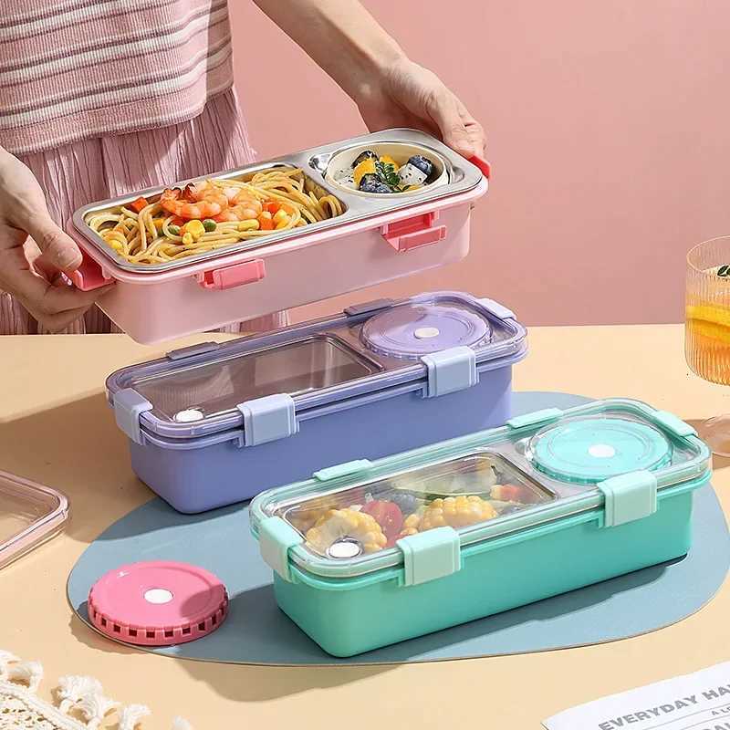 2/3 Compartment Lunch Box Stainless Steel Bento Box with Soup Bowl Portable Childrens Snack Box Food Storage ContainerM251121