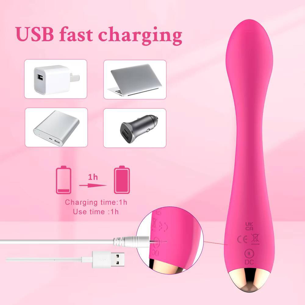 Female G-Spot Double Shock Stick Vibrator 10 Speed Frequencies USB Rechargeable 60 DB Noise Thrusting Vagina Adult Massage