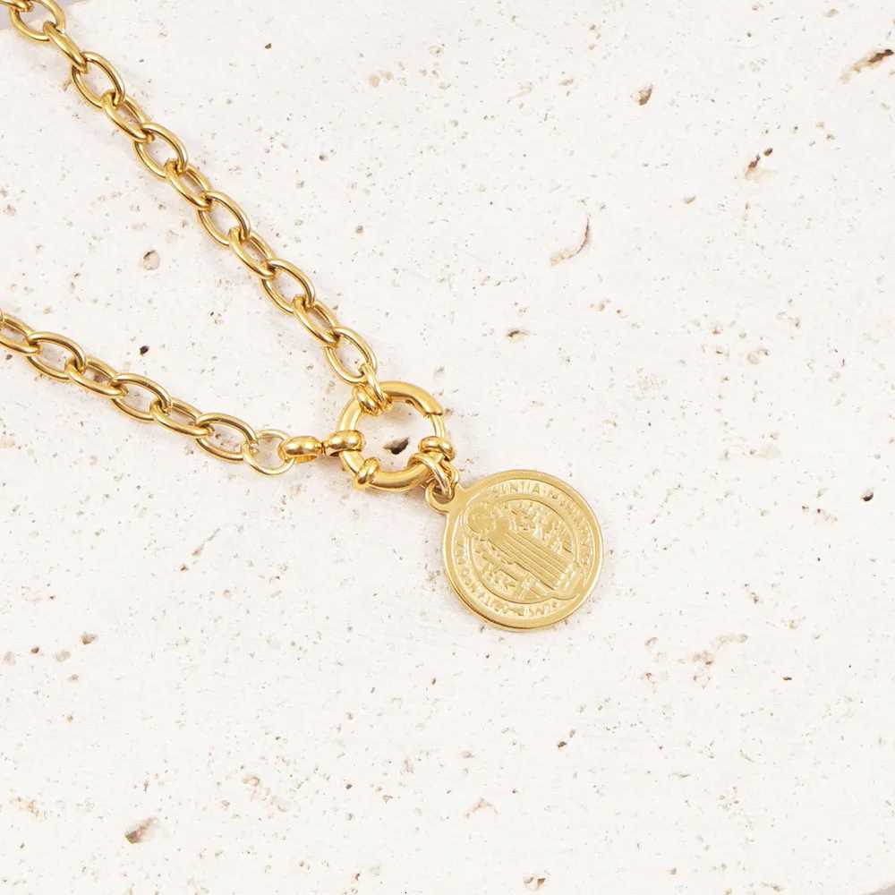 San Benito Necklace For Women Stainless Steel Sailor Clasp Choker Gold/Silver Color Metal St Benedict Medal Collier FemmeXJ251121