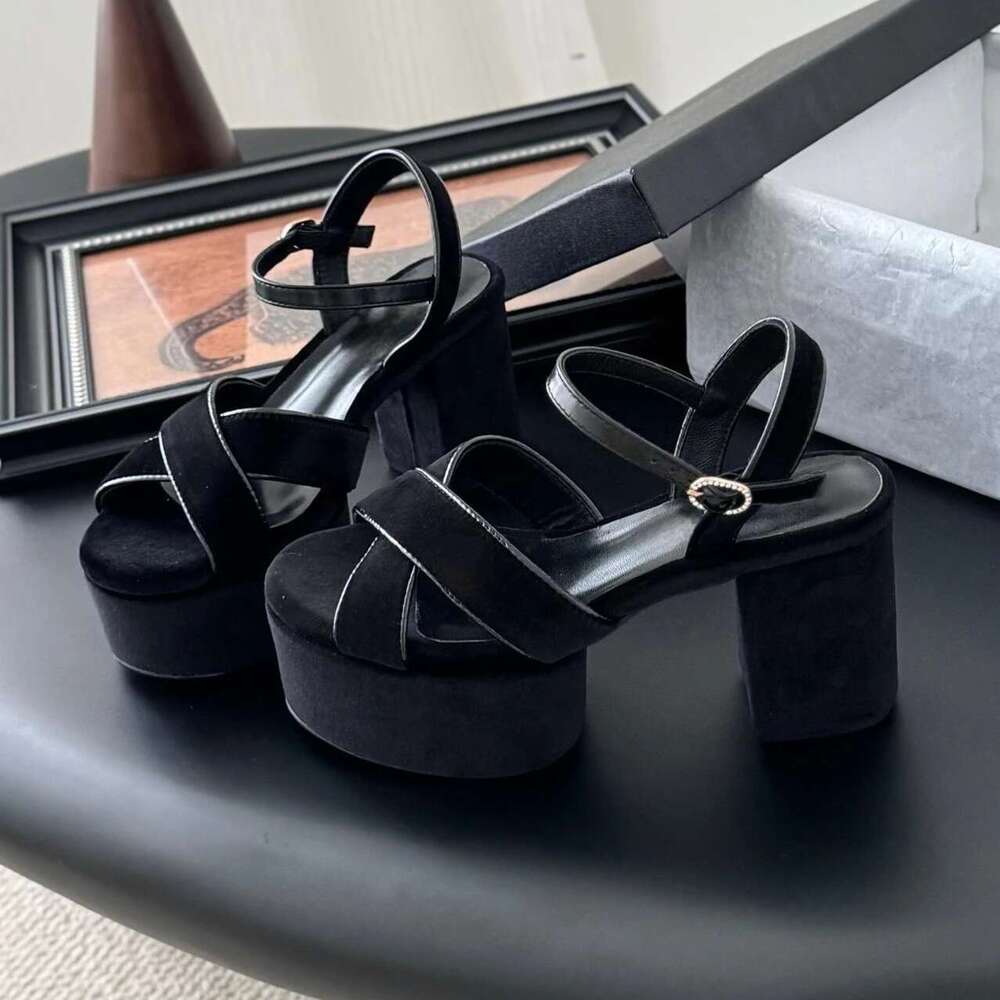 2025 Newest Summer Top Quality Genuine Leather Open-Toe Platform High Heel Buckle-Strap Woman Sandals Banquet Pumps Botas Mujer