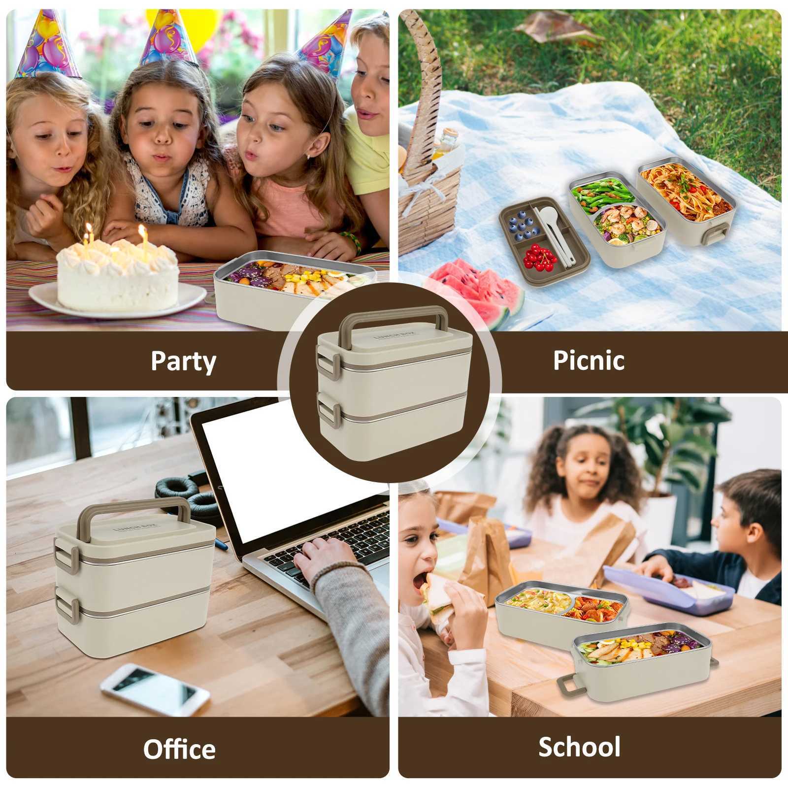 2000ML Lunch Box Microwavable Bento Box Double Layer Leakproof Stainless Steel Food Container Portable Students Adults SchoolM251121