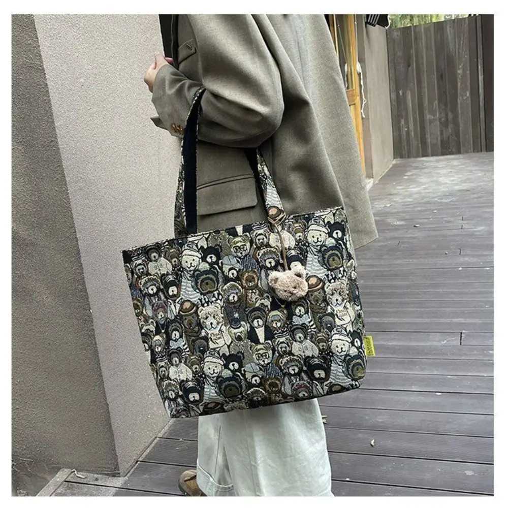 New Portable Handbag Casual Large Capacity Shoulder Bag Cartoon Bear Pattern Tote BagT251121