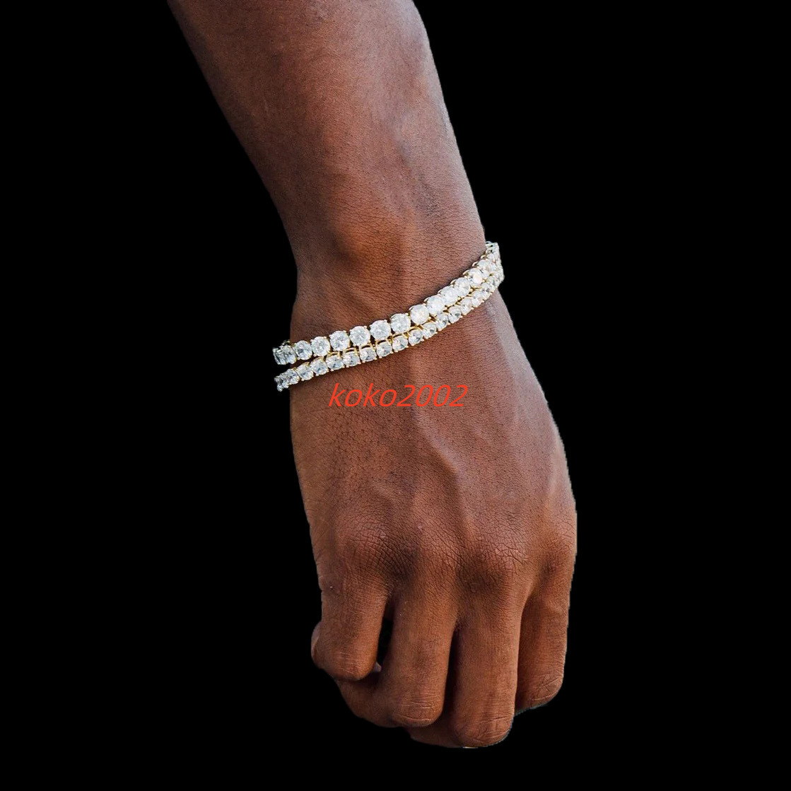 6mm Tennis Bracelet Men Thick 925 Silver Sparkling VVS Iced Out Moissanite Tennis Bracelet