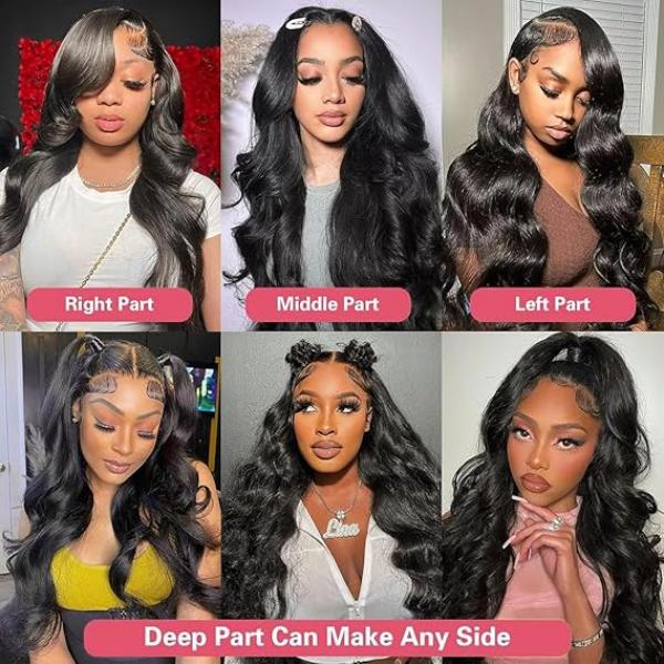 16-34 Inch Hair Wigs Body Wave Wig 13x4 Transparent Lace Front 200% Density Pre Plucked Baby Hair Human Hair Brazilian Virgin Hair Natural Black for W