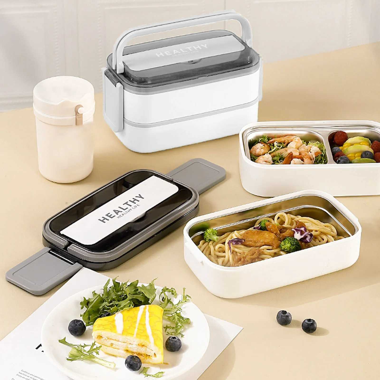 Lunch Box Double Layer Lunch Box Compartment Design Microwave Safe Multipurpose Easy Cleaning 1400ml for Work for OfficeM251121