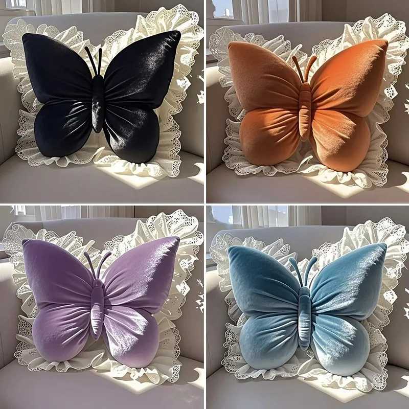 New Handmade Butterfly Lace Cushion Ultra Soft Plush Case for Sofa Bedroom Office Chair Aesthetic Home Decor Girl Gift C251121
