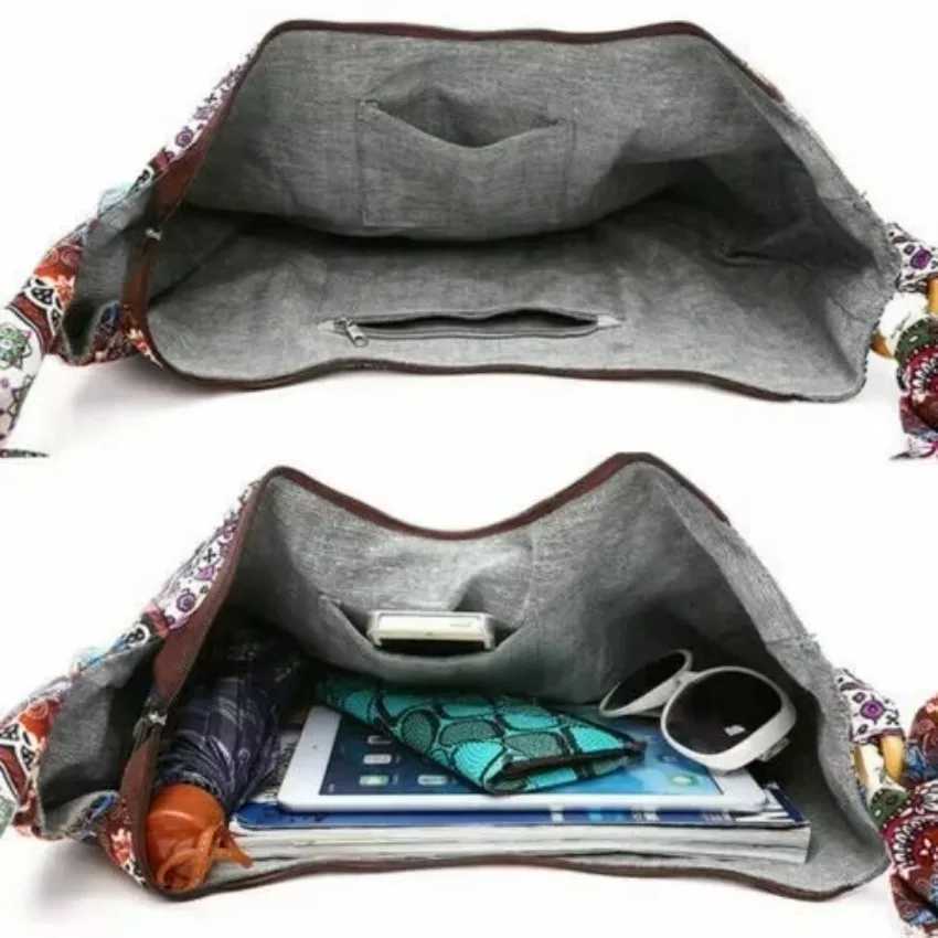 1 Pcs Women Shoulder Bag Crossbody Bags Bohemian Style Printed Linen Cotton Cloth Bag Adjustable Long Strap Pretty Women PackageT251121